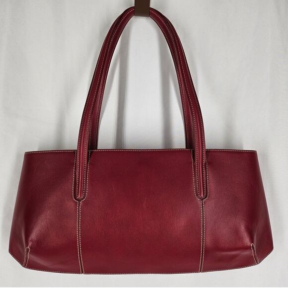 LANCEL WOMEN'S RED LEATHER - CREAM LINER TOP HANDLE HANDBAG W/ DUST BAG 15" x 7" - Picture 12 of 16